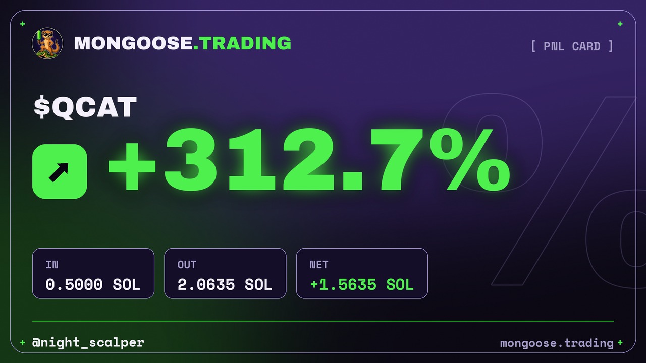 A Mongoose PnL card titled mongoose.trading showing +312.7% on $FOOTBALL