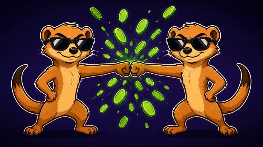 Two mongooses fist bumping